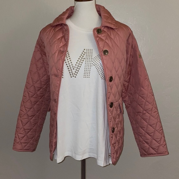 🎉HP🎉New! Michael Kors Diamond Quilted Button Up Jacket Dusty Rose Size Large🎀 - Picture 8 of 15